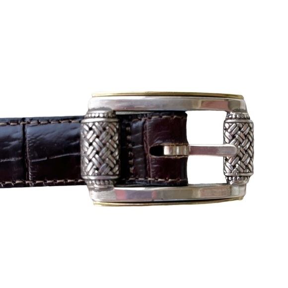 BRIGHTON Crocodile Embossed Leather Belt with Metal Embellished Hardware Size S - Picture 7 of 14